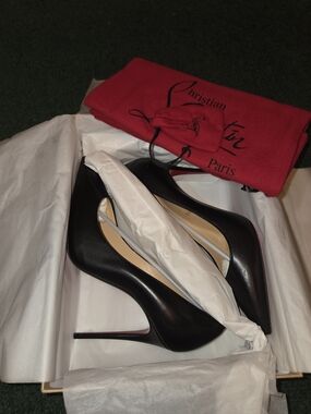 Christian Louboutin Black Leather Pointed-Toe Pumps